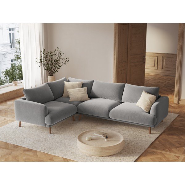 Šedá sametová rohová pohovka (levý roh/do L) Naomi – Micadoni -image-1