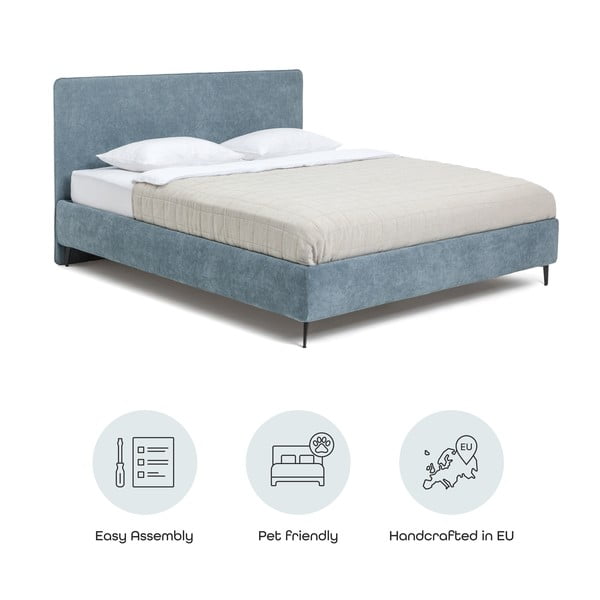 Modrá čalouněná dvoulůžková postel s roštem 180x200 cm Noira Slim – Bonami Selection-image-4