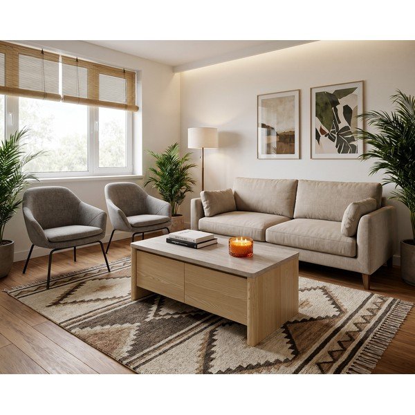 Bílý/ve světle přírodní barvě konferenční stolek v dekoru dubu 40x100 cm Dore – Marckeric-image-1