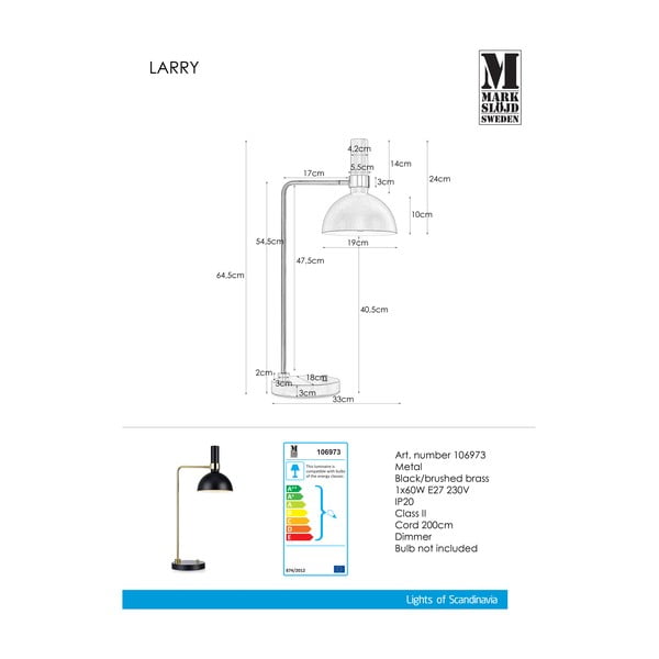 Stolní lampa v černo-zlaté barvě Markslöjd Larry-image-1