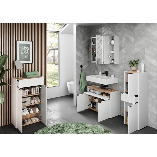 Bílá vysoká koupelnová skříňka 34x111 cm Forano – Germania-image-4