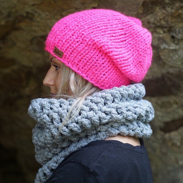 Ručně pletená čepice DOKE Pink Beanie-image-3