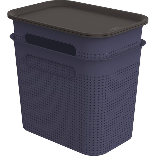 Tmavě modré plastové úložné boxy s víkem v sadě 2 ks 18,5x27x26 cm Brisen – Rotho