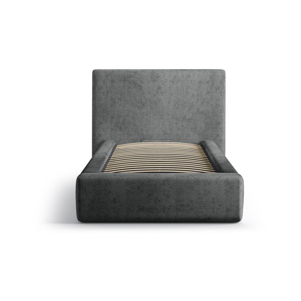 Tmavě šedá čalouněná jednolůžková postel s úložným prostorem s roštem 90x200 cm Amy – Micadoni -image-3