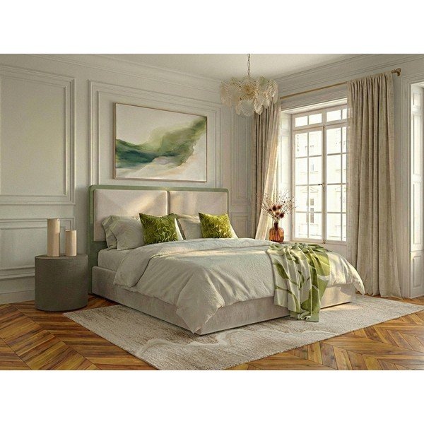 Béžová čalouněná dvoulůžková postel s úložným prostorem s roštem 180x200 cm Mara – Bobochic Paris-image-1