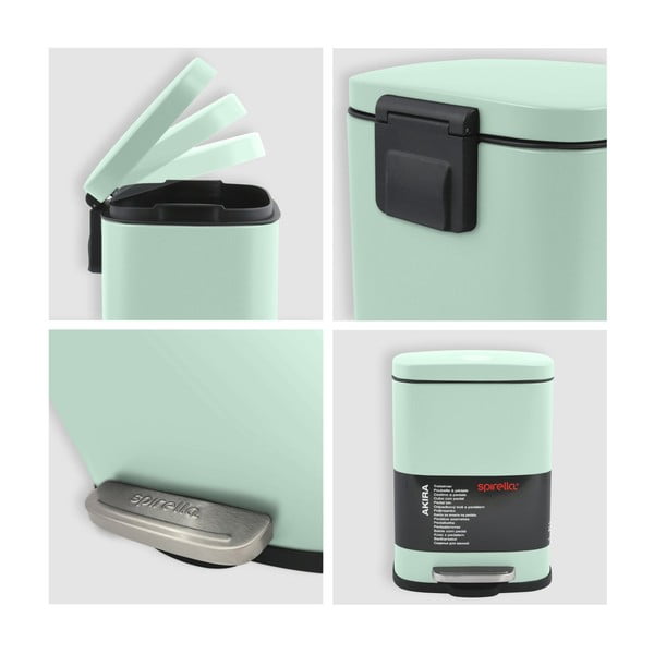 Nášlapný ocelový odpadkový koš v mentolové barvě 5 l   Akira – Spirella-image-3
