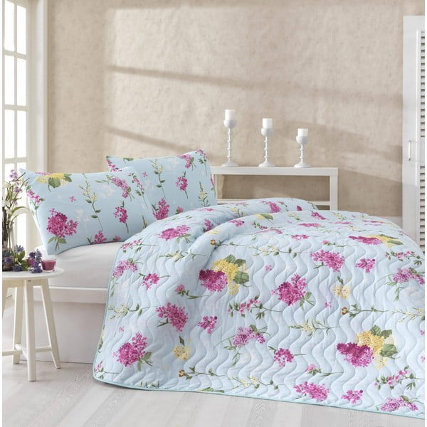 Sada přehozu přes postel a dvou povlaků na polštář Lilac Pink, 200x220 cm