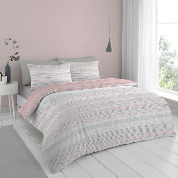 Růžovo-šedé povlečení 200x135 cm Banded Spots - Cloudsoft-image-2