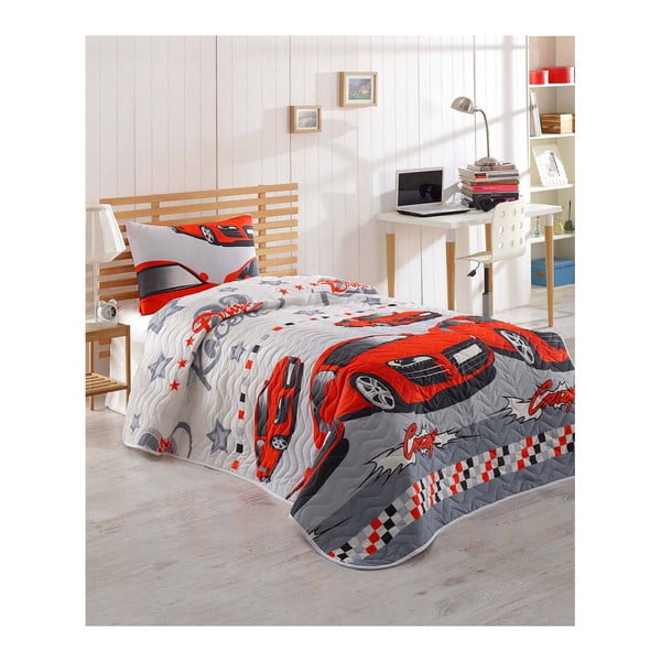 Set přehozu přes postel a povlaku na polštář s příměsí bavlny Eponj Home Crazy Red, 160 x 220 cm