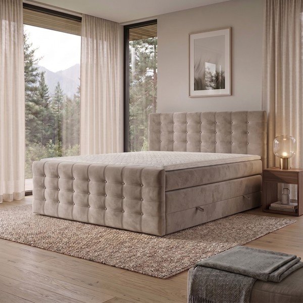 Béžová boxspring postel s úložným prostorem 160x200 cm Blend – Maison de Rêve-image-1