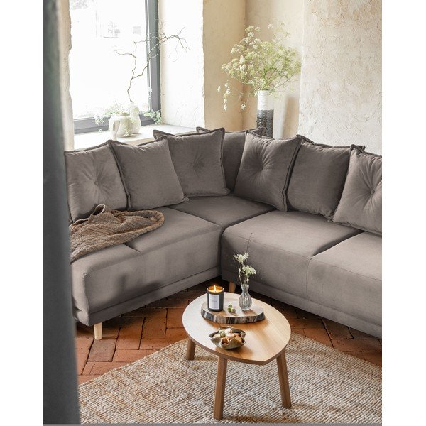 Světle hnědá manšestrová rozkládací rohová pohovka (levý roh/do "U") Lazy Lukka – Miuform-image-3