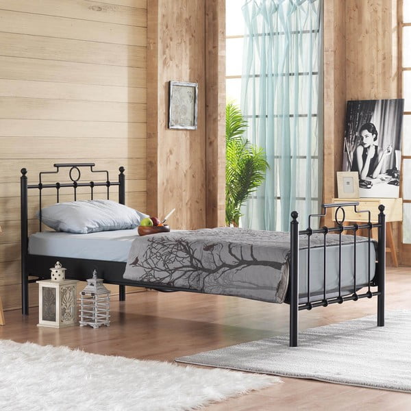 Černá kovová jednolůžková postel s roštem 90x200 cm Hatkus – Kalune Design-image-1