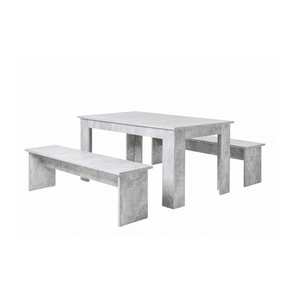 Set jídelního stolu a 2 lavic ve betonovém dekoru Intertade Munich, 80 x 140 cm