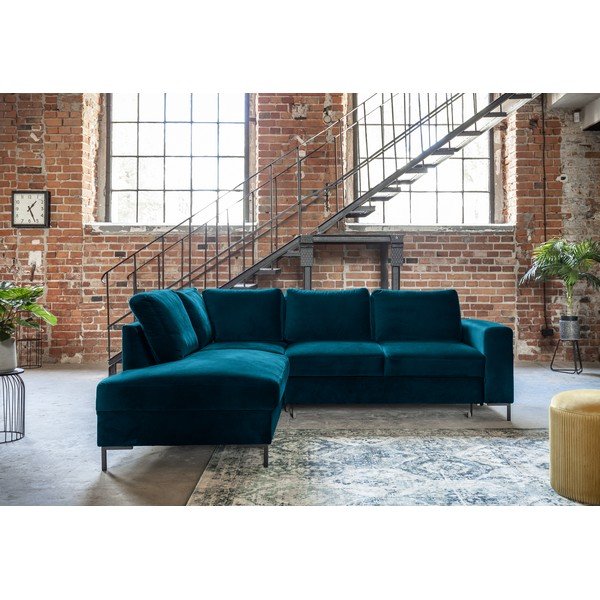 Tyrkysová sametová rozkládací rohová pohovka (levý roh) Lofty Lilly – Miuform-image-3