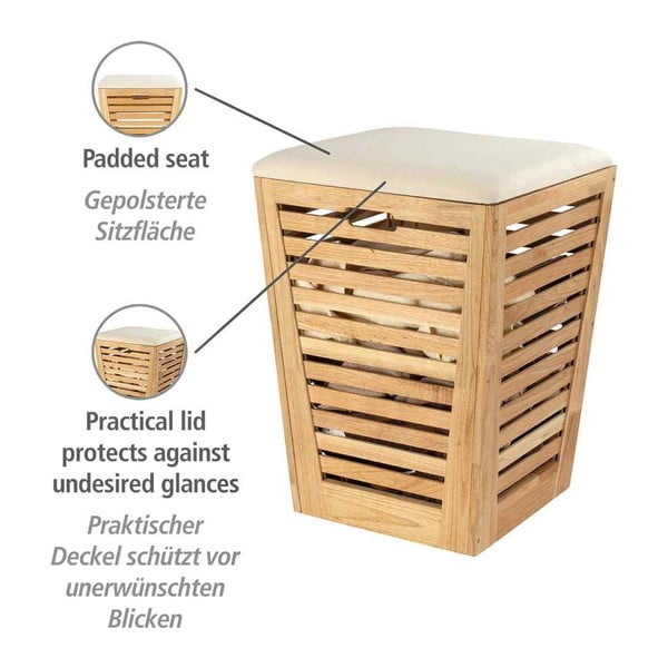 Dřevěný koš na prádlo v přírodní barvě 55 l Norway – Wenko-image-4