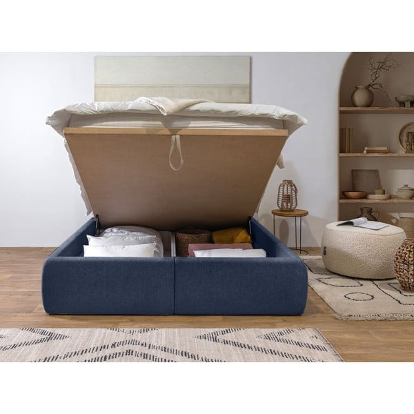 Tmavě modrá čalouněná dvoulůžková postel s úložným prostorem a roštem 160x200 cm Garance – Bobochic Paris-image-3
