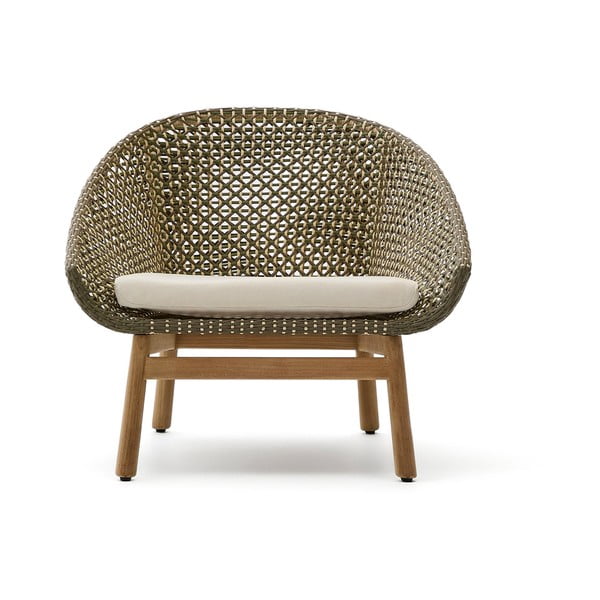 Dřevěné zahradní křeslo v zelené a přírodní barvě Olbia – Kave Home-image-4