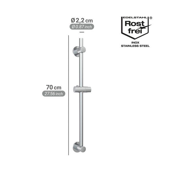 Sprchová tyč bez vrtání z nerezové oceli v leskle stříbrné barvě s posuvným držákem 70 cm – Wenko-image-4