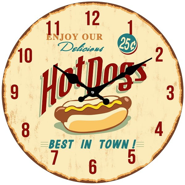 Skleněné hodiny Hot Dog, 34 cm