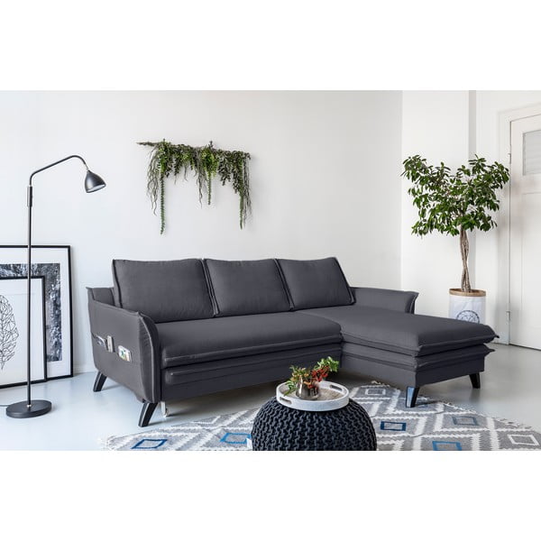 Antracitová rozkládací rohová pohovka Miuform Charming Charlie, pravý roh-image-3