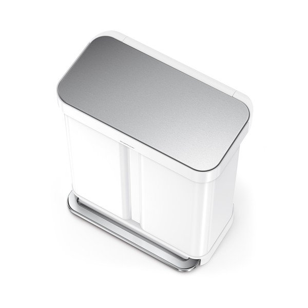 Bílý ocelový odpadkový koš 34+24 l na tříděný odpad/nášlapný Dual – simplehuman-image-2