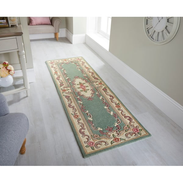 Zelený vlněný běhoun Flair Rugs Aubusson, 67 x 210 cm-image-1