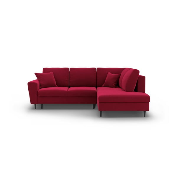 Červená sametová rozkládací/s úložným prostorem rohová pohovka (pravý roh/do L) Kyoto – Cosmopolitan Design