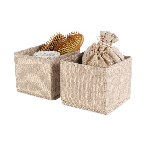 Béžové látkové úložné boxy v sadě 2 ks 14x12x12 cm Sandy – Compactor-image-3
