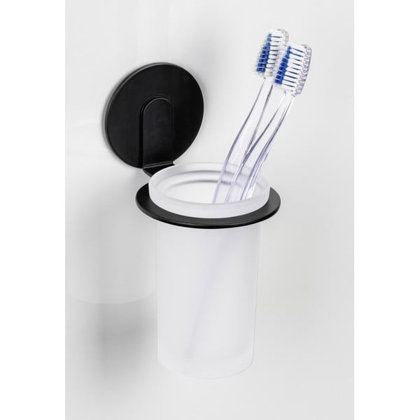Matně černý samodržící skleněný kelímek na zubní kartáčky Bivio – Wenko-image-1