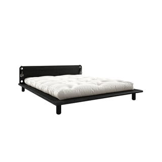Černá dvoulůžková postel z masivního dřeva s čelem, lampičkami a matrací Comfort Karup Design Peek, 160 x 200 cm