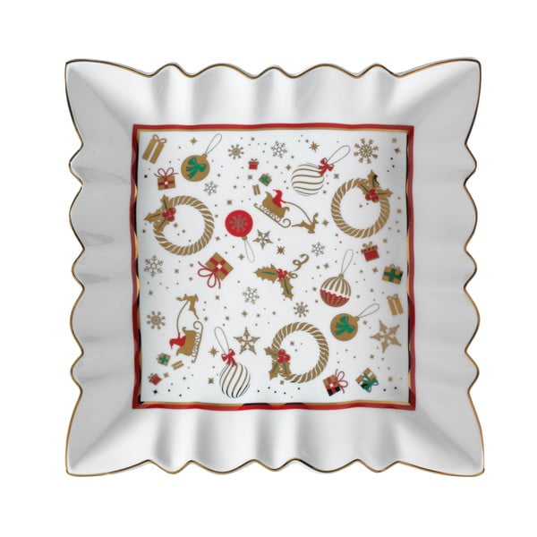 Bílý porcelánový servírovací talíř s vánočním motivem Brandani Alleluia New Bone, délka 23,5 cm