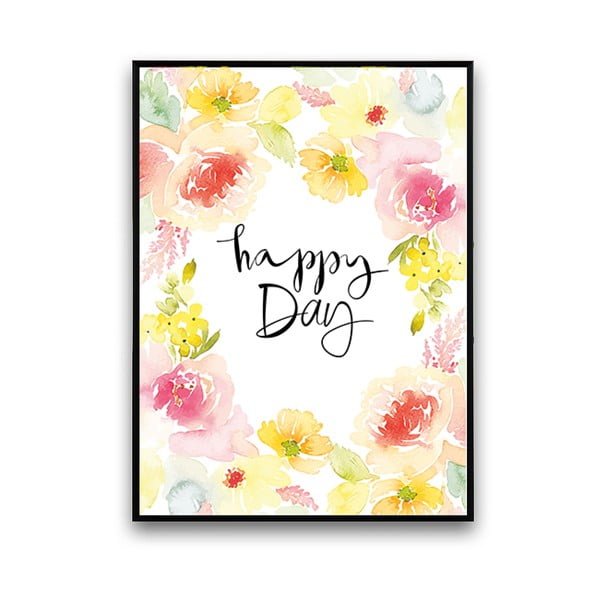 Plakát s abstraktními květinami Happy Day, 30 x 40 cm