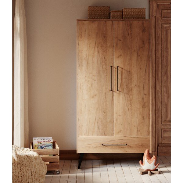 Dětská šatní skříň v dekoru buku v přírodní barvě 100x200 cm Retro – Pinio-image-1