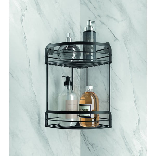 Černá rohová dvoupatrová koupelnová polička Metaltex Origin Lava-image-1