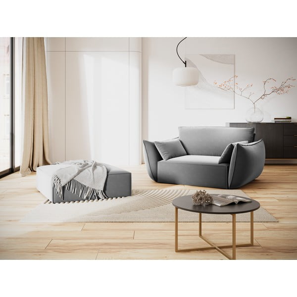 Světle šedá sametová podnožka Vanda – Mazzini Sofas-image-1