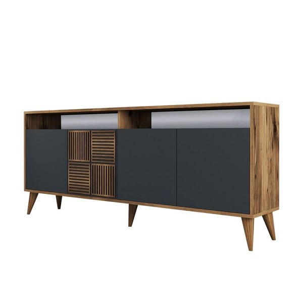 Nízká komoda v dekoru ořechu v antracitové a přírodní barvě 180x79 cm Milan – Kalune Design