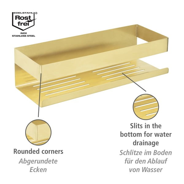 Samodržící koupelnová polička z nerezové oceli ve zlaté barvě Genova – Wenko-image-4