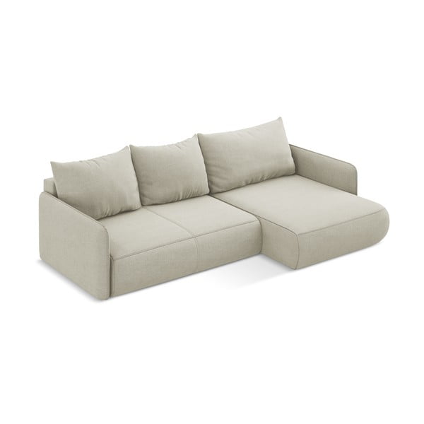 Krémová rozkládací/s úložným prostorem rohová pohovka (pravý roh) Nanea – Makamii-image-4