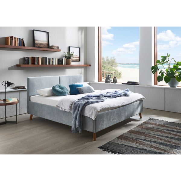 Světle modrá čalouněná dvoulůžková postel s roštem 180x200 cm Piano – Meise Möbel-image-1