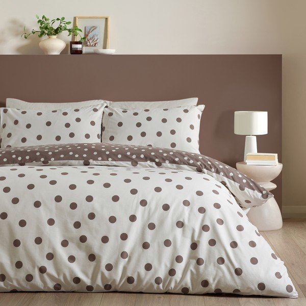 Bílé/tmavě hnědé povlečení na dvoulůžko 200x200 cm Polka Dot – Catherine Lansfield-image-1