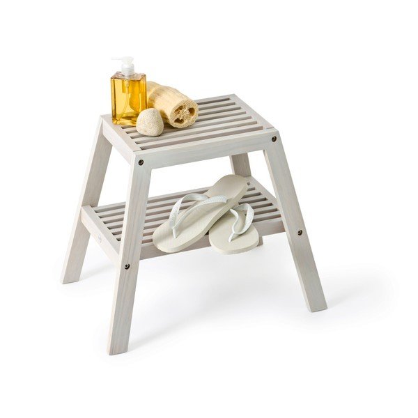 Šedá stolička z dubového dřeva Wireworks Slatted Stool-image-2