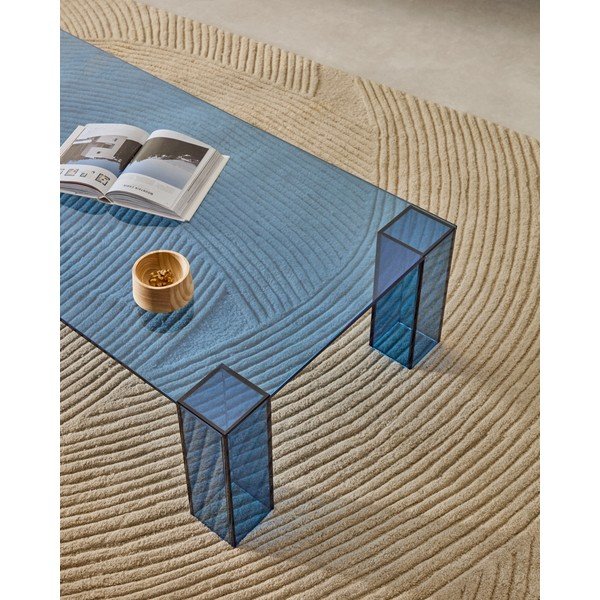 Modrý skleněný konferenční stolek 60x140 cm Adularia – Kave Home-image-3