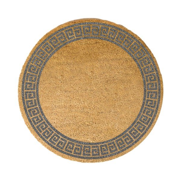 Šedá kulatá rohožka z přírodního kokosového vlákna Artsy Doormats Greek Border, ⌀ 70 cm