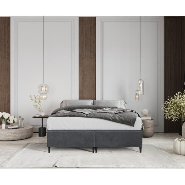 Antracitová čalouněná dvoulůžková postel s úložným prostorem 200x200 cm Tate – Maison de Rêve-image-3