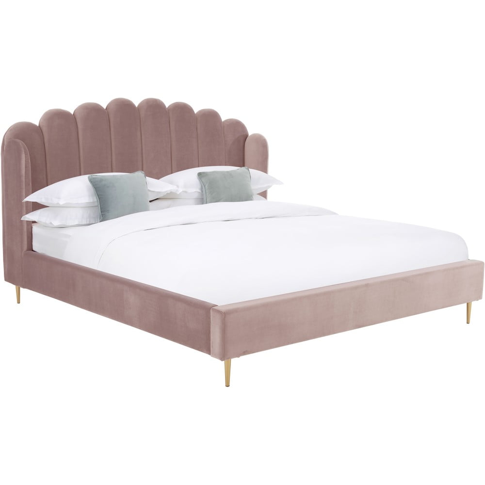 Růžová čalouněná postel se sametovým povrchem Westwing Collection Glamour, 180 x 200 cm