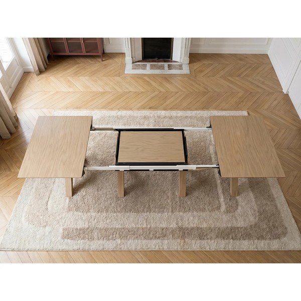 Rozkládací jídelní stůl s přídavnou deskou s deskou v dubovém dekoru 100x160 cm Martha – Bobochic Paris-image-4