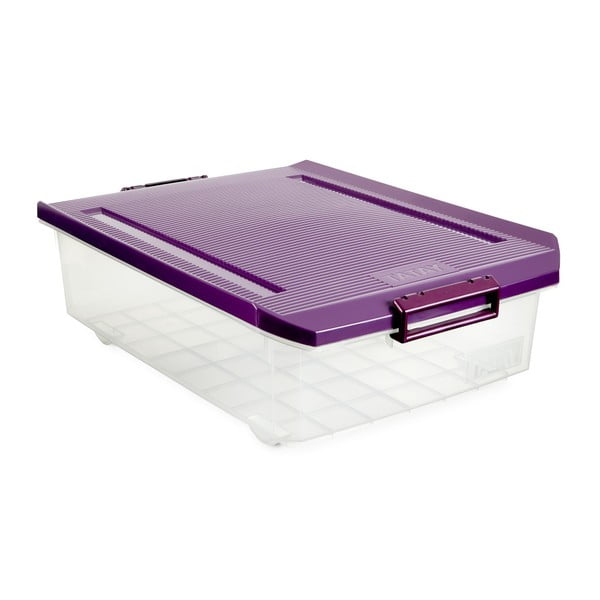 Průhledný úložný box pod postel s fialovým víkem Ta-Tay Storage Box, 32 l