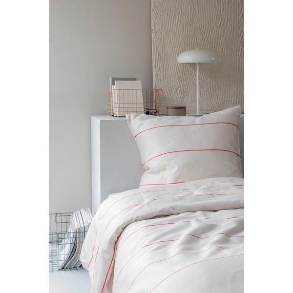Červeno-béžové povlečení na jednolůžko z bavlněného saténu 140x200 cm Align – Mette Ditmer Denmark-image-2