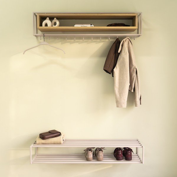 Nástěnný věšák z dubového dřeva v přírodní barvě/taupe s poličkou 118 cm School – Spinder Design-image-2