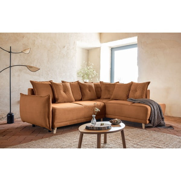 Manšestrová rozkládací rohová pohovka v cihlové barvě (pravý roh) Lazy Lukka – Miuform-image-4